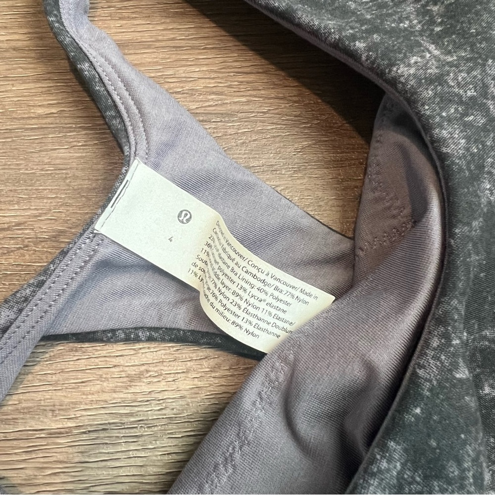 Lululemon Wunder Train Longline Bra Denim Wash Print Dusky Lavender Black - Picture 5 of 7